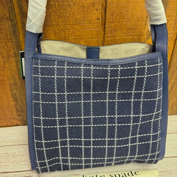 Kate Spade Knott Denim Check Large Shoulder Bag - Indigo - Picture 2 of 9